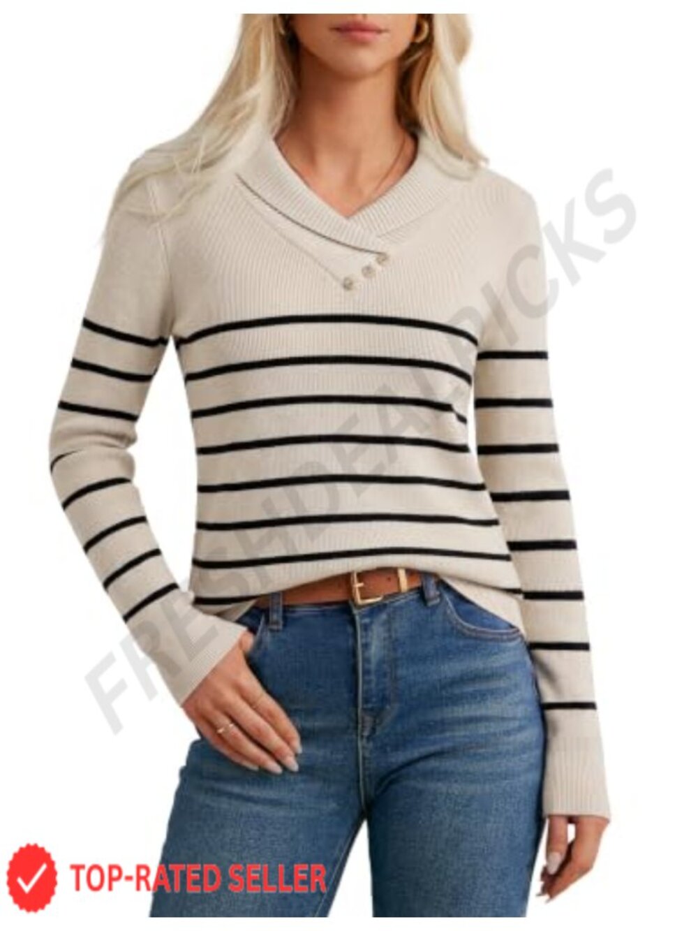 Women's Shawl Collar Knit Pullover Sweater Long Sleeve V Neck